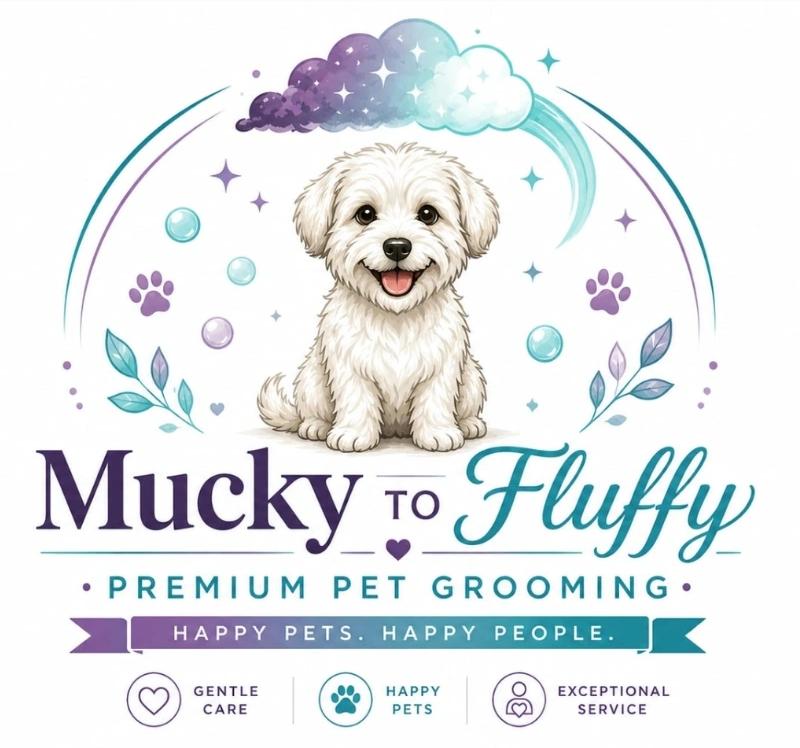 Mucky to Fluffy dog grooming logo
